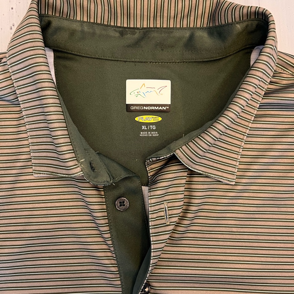 Greg Norman Collection Men's Olive Striped Polo Golf Shirt XL